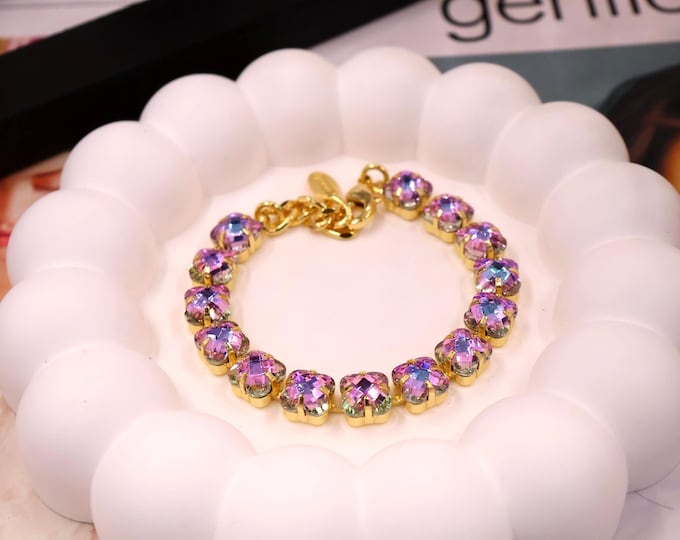 Four-leaf Violet colorful mixed colors Austrian Crystal Bracelet - Silver Bridal Jewelry