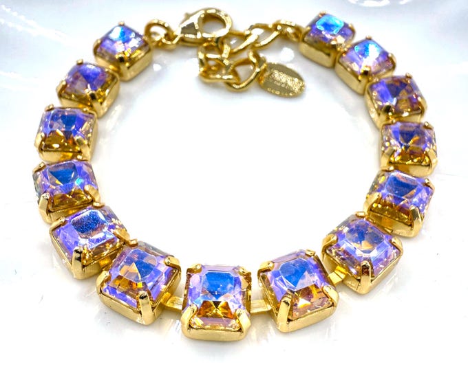 Purple Aurora Aspen Cut Austrian Crystal Bracelet - Gold Plated Bridal Jewelry