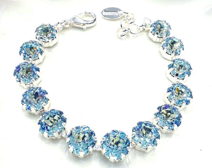10mm light turquoise  Octagonal Rose Quartz Austrian Crystal Bracelet - Sliver Plated Bridal Jewelry