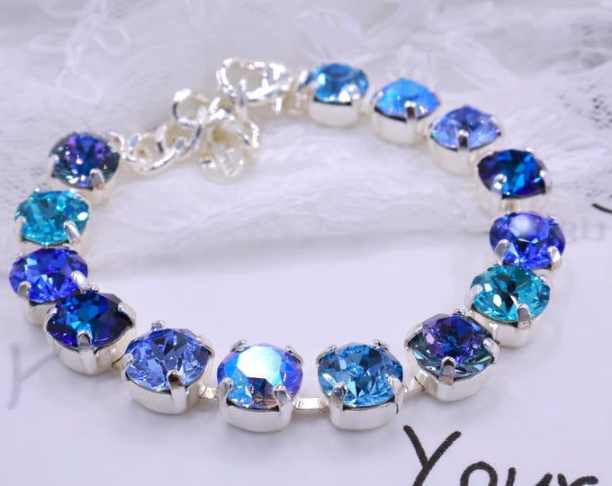 Blue Austrian Crystal Bracelet: Adjustable Bridal Jewelry