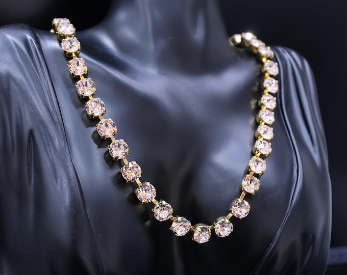 Rose Pink Crystal Tennis Necklace: Rose Pink Anna Wintour style necklace Ombre Rainbow Boho Bridal Jewelry