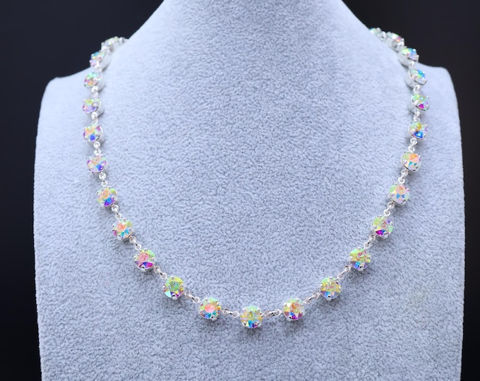 Crystal AB Tennis Necklace: Ombre Rainbow Boho Bridal Jewelry