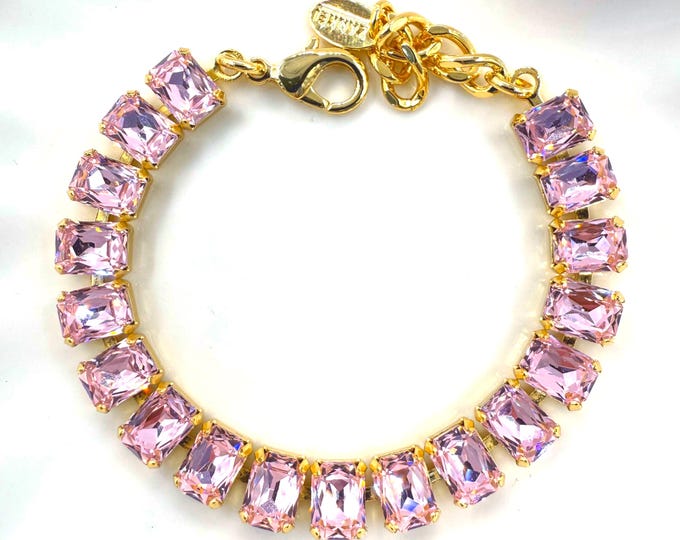 Rose Pink Austrian Crystal Bracelet - Gold Plated Bridal Jewelry