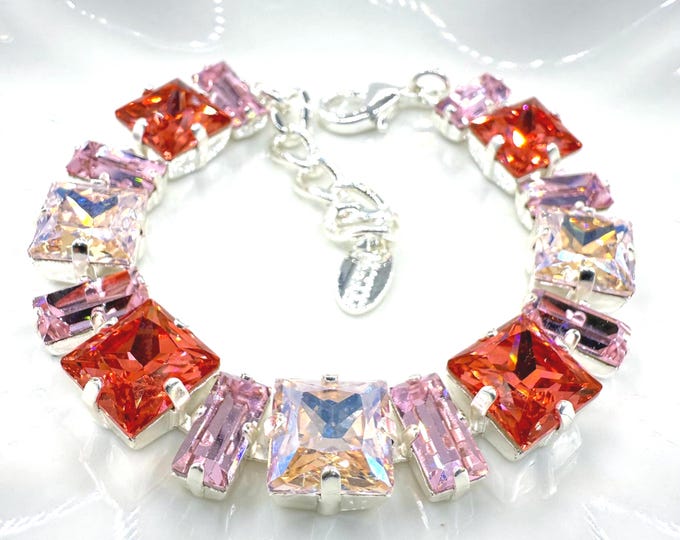 Swarovski Crystal Bracelet: Halloween Red, Cherry Blossom Pink, Adjustable Bridal Jewelry