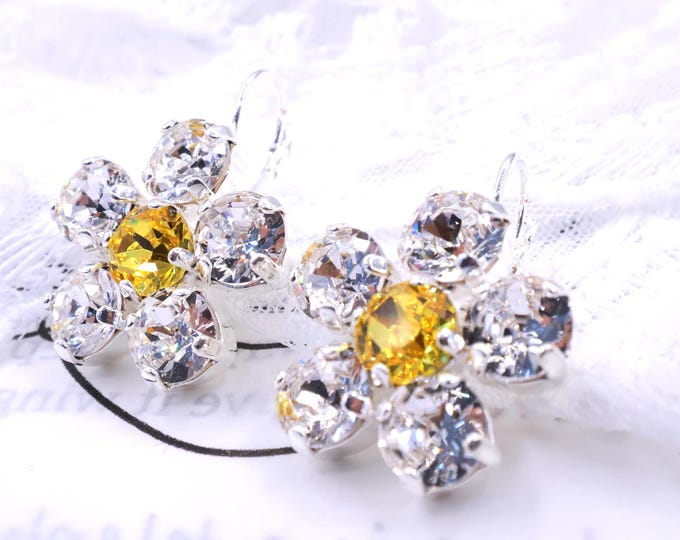 Flower Light topaz Drop Earrings: Austrian Crystal Bridal Jewelry