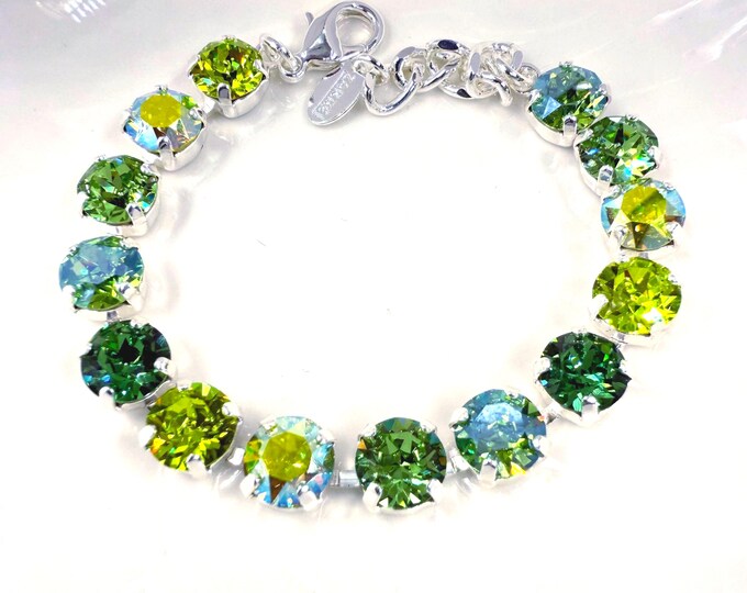 Summer Green Austrian Crystal Bracelet: Adjustable Bridal Jewelry