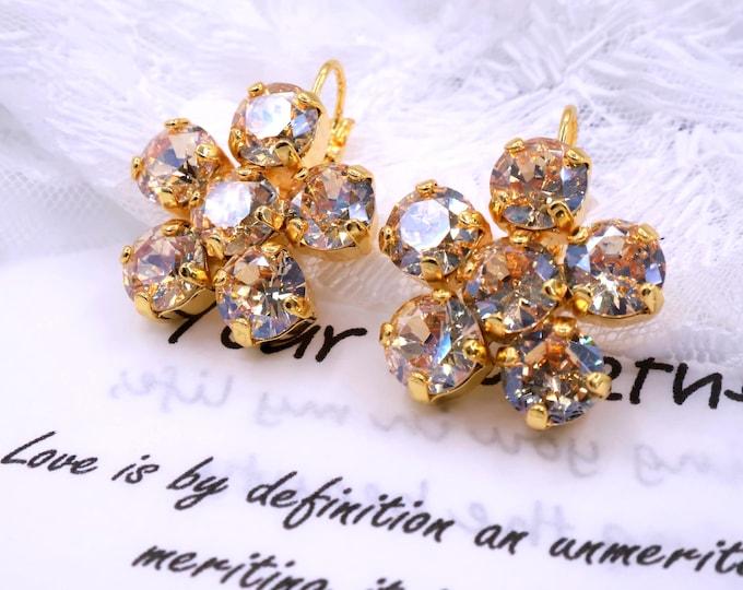 Flower Champagne Gold Drop Earrings: Austrian Crystal Bridal Jewelry
