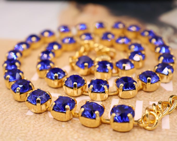 Sapphire Crystal Tennis Necklace: Sapphire Anna Wintour style necklace Ombre Rainbow Boho Bridal Jewelry