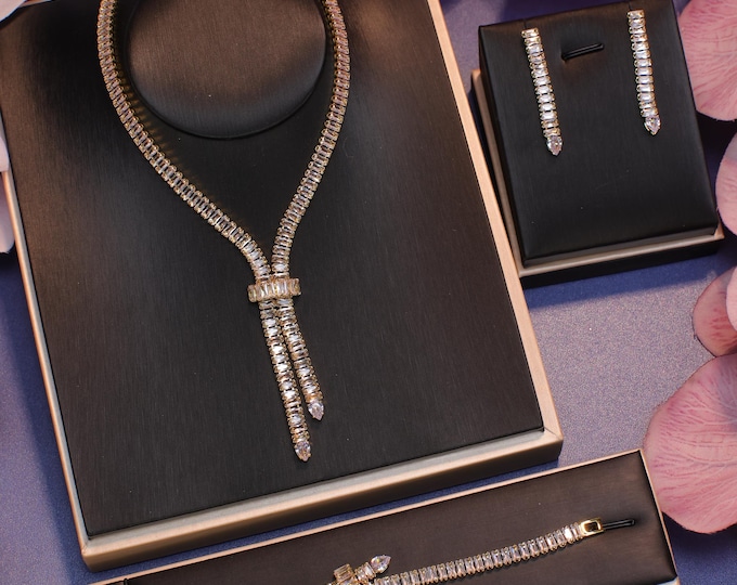 Timeless Bridal Jewelry Set | Oval Crystal Wedding Necklace, Earrings, Bracelet, Perfect Bridesmaid Gifts
