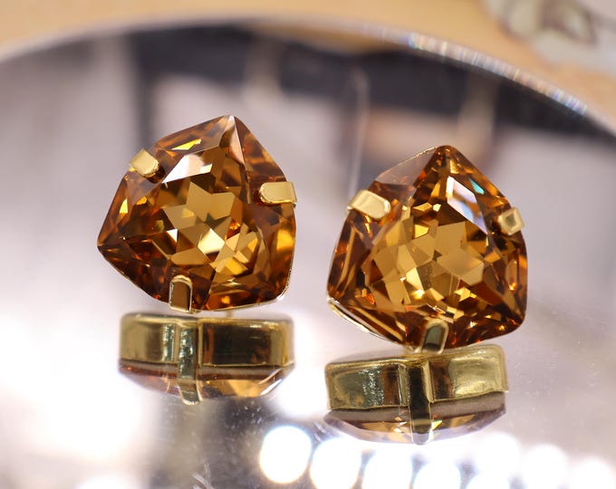 Austrian Champagne gold, coffee yellow Crystal Chandelier Earrings: Bride and bridesmaids Wedding Jewelry