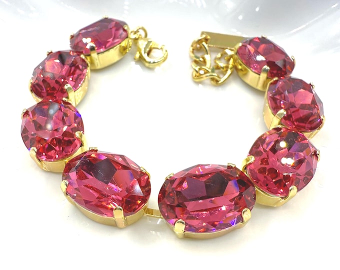 Rose red Austrian Crystal Bracelet - 18k Gold Bridal Jewelry