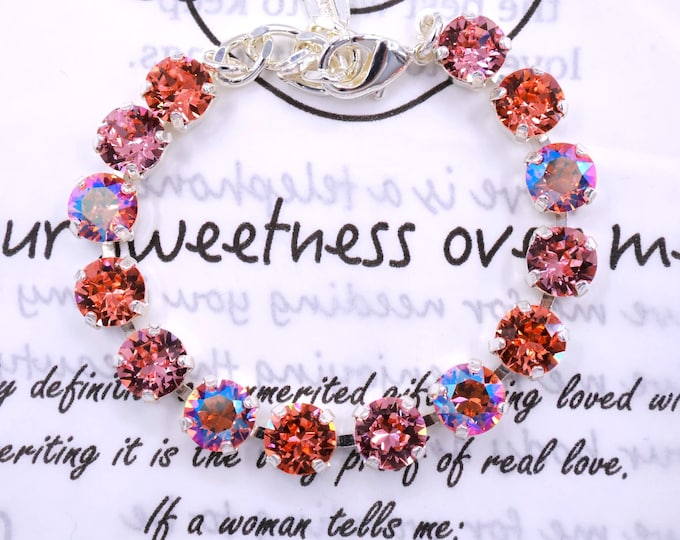 Austrian Crystal Bracelet: Sun Orange, Retro Rose Red, Bridal Jewelry
