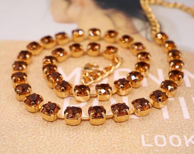 Smoked Topaz Crystal Tennis Necklace: Smoked Topaz Anna Wintour style necklace Ombre Rainbow Boho Bridal Jewelry