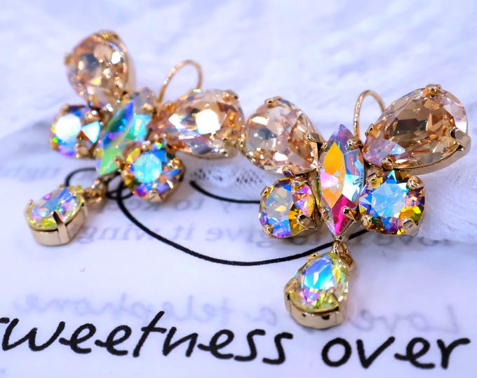 Butterfly Champagne Gold Drop Earrings: Austrian Crystal Bridal Jewelry