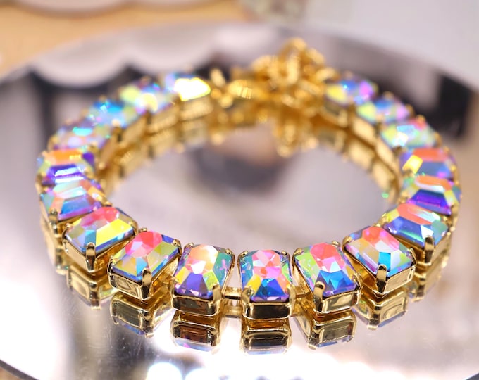 Aurora color Austrian Crystal Bracelet - Gold Plated Bridal Jewelry