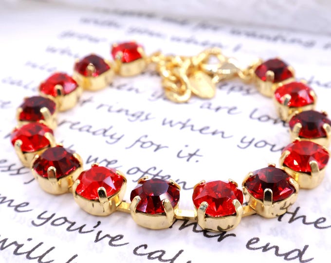 Red Crystal Bracelet: 18k Gold Plated Bridal Jewelry