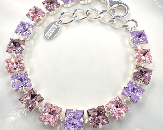 Austrian Crystal Bracelet:Violet Maillard purple Colorful color mixing, cherry blossom pink，Adjustable Bridal Jewelry