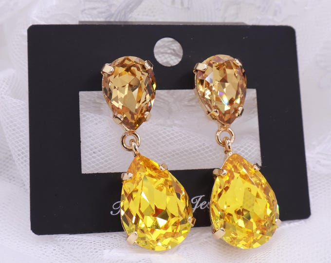 Champagne Gold Austrian Crystal Bridal Chandelier Earrings – Tassel Design Healing Jewelry for Luxurious Weddings