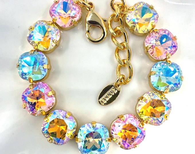 Austrian Crystal Bracelet: Turquoise, Yellow, Pink Bridal Jewelry