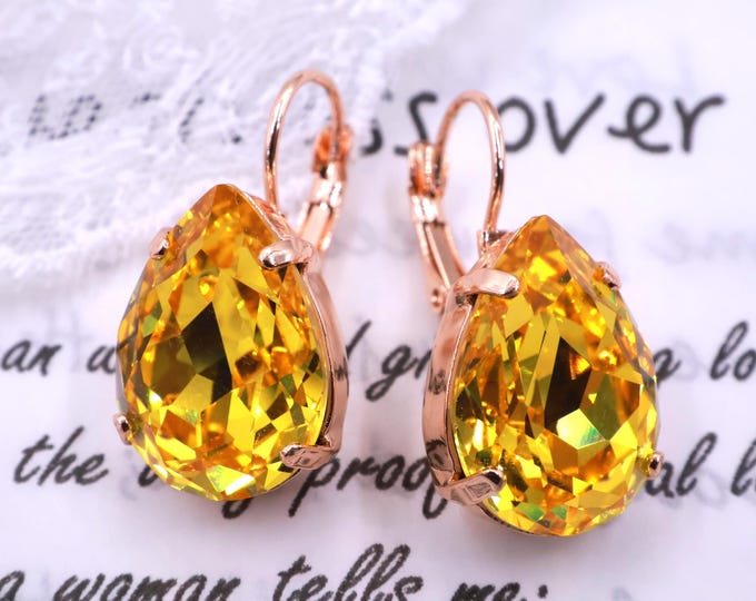 Pear Austrian Crystal Bridal Earrings: 18k Rose Gold & Silver