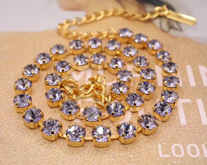 Crystal Light Sapphire Tennis Necklace: Light Sapphire Ombre Rainbow Boho Bridal Jewelry