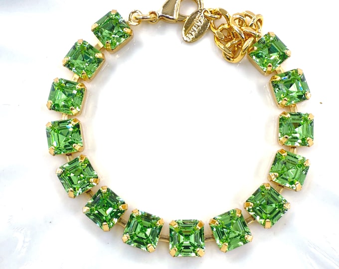 Erinite Aspen Cut Austrian Crystal Bracelet - Gold Plated Bridal Jewelry