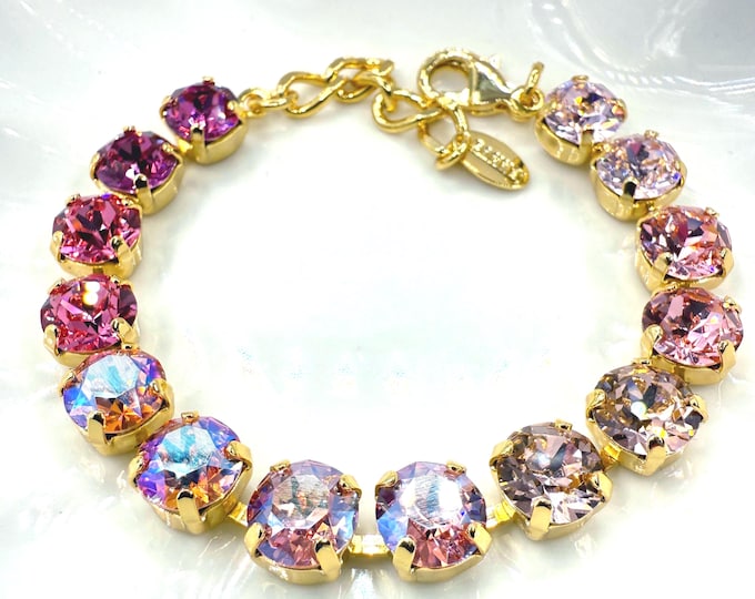 Pink Austrian Crystal Bracelet: Rose Gold Bridal Jewelry