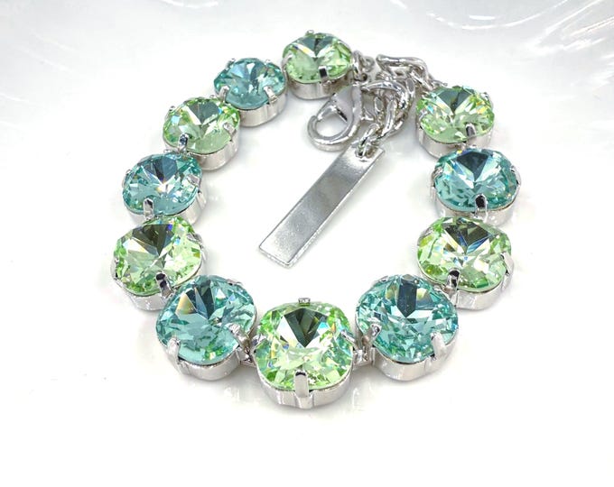 Swarovski Crystal Bracelet: Cactus & Olive Green, Bridal Jewelry