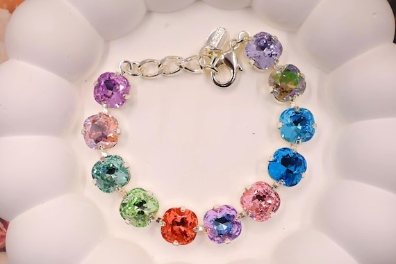 Swarovski Crystal Bracelet: Rainbow 10mm Bridal Jewelry, Adjustable