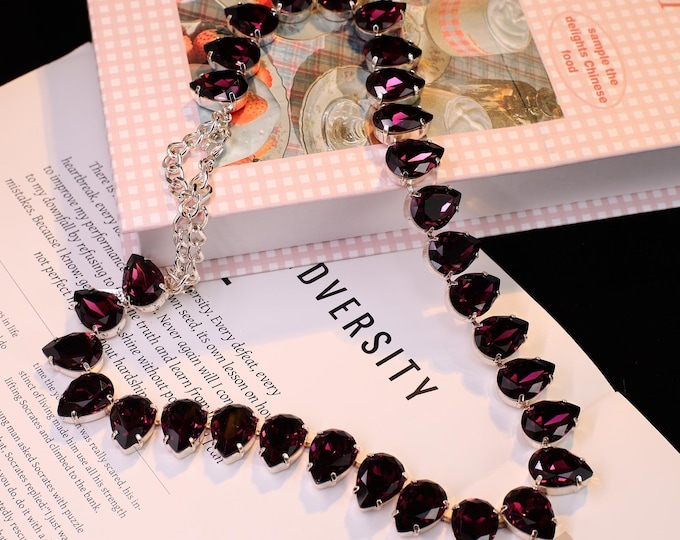 Georgian Style Wedding Austrian Noble Amethyst Crystal Bridal Necklace Anna Wintour-Inspired Bridesmaid Jewelry Gift for Mothers