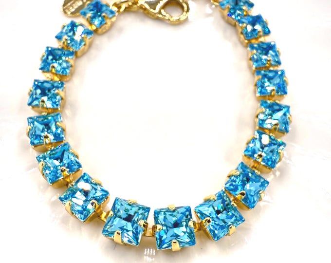 Austrian Crystal Bracelet:Light turquoise Colorful color mixing, Adjustable Bridal Jewelry