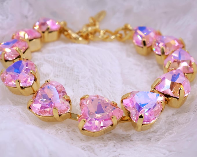 Cherry Blossom Pink Swarovski Crystal Bracelet: Adjustable Bridal Jewelry