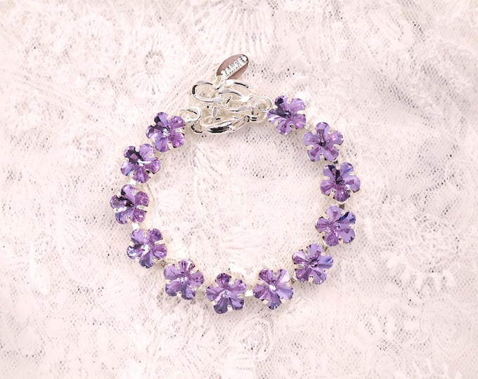 Violet Crystal plum bossom Austrian Crystal Bracelet - Sliver Plated Bridal Jewelry