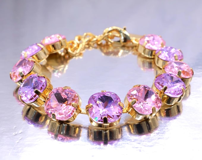 Swarovski Crystal Bracelet: Violet & Rose Pink, Adjustable Bridal Jewelry