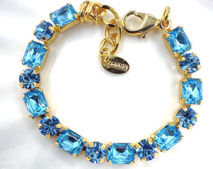 Austrian Crystal Bracelet:Light turquoise Colorful color mixing, Adjustable Bridal Jewelry