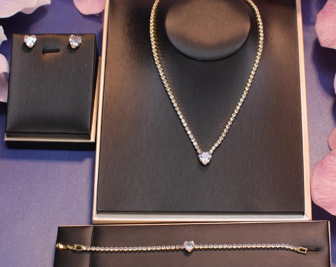 Sophisticated Bridal Jewelry Set | Crystal Necklace, Earrings, Bracelet for Weddings & Anniversaries