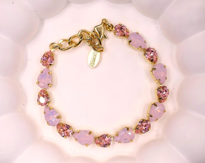 Rose Teardrops Austrian Crystal Bracelet - Gold Plated Bridal Jewelry