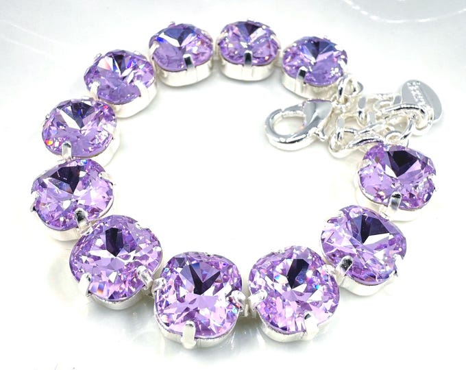 Swarovski Violet Crystal Bracelet: Silver Adjustable Bridal Jewelry