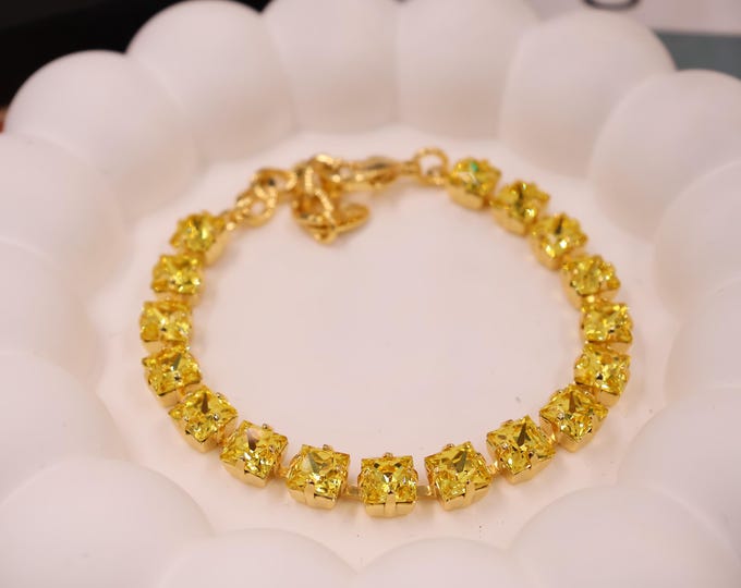 Golden Austrian Crystal Bracelet:golden Colorful color mixing, Adjustable Bridal Jewelry