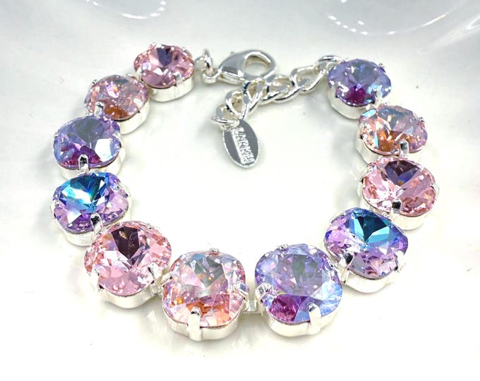 Rainbow Swarovski Crystal Bracelet - Rose Pink & Violet - Bridal Jewelry