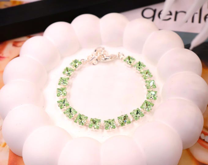 Austrian Crystal Bracelet:Noble Olive Green,Adjustable Bridal Jewelry