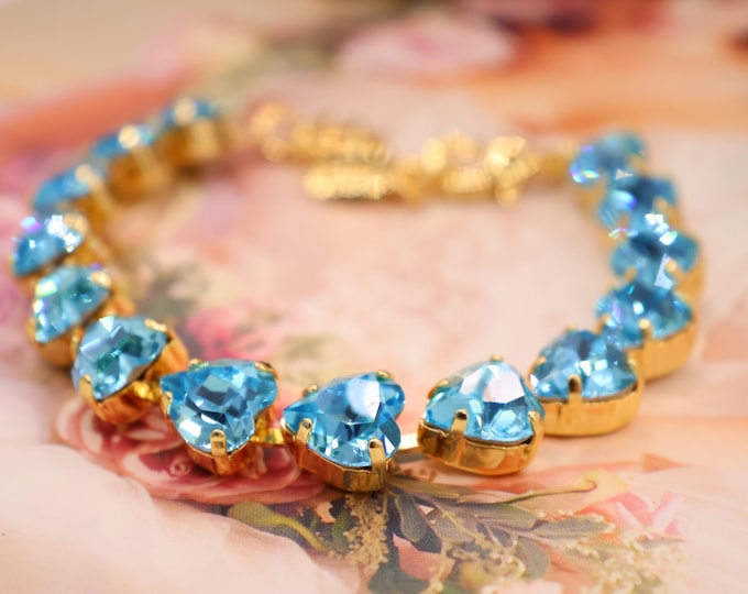 sapphire Swarovski Crystal Bracelet: Adjustable Bridal Jewelry