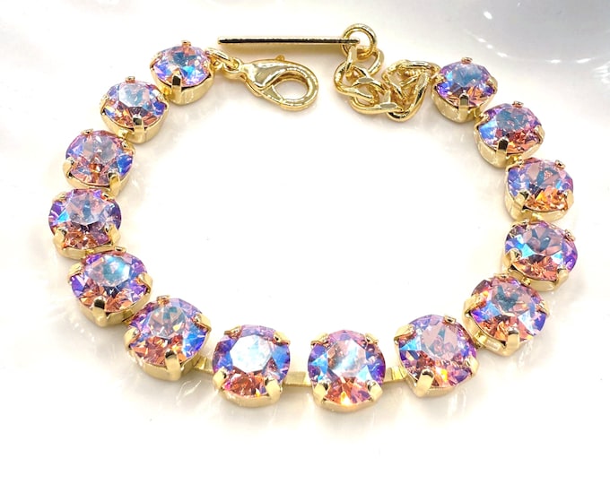 Lavender Pink Austrian Crystal Bracelet - Gold Plated Bridal Jewelry