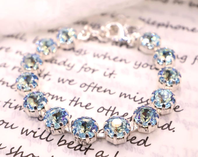 10mm light turquoise  Octagonal Rose Quartz Austrian Crystal Bracelet - Sliver Plated Bridal Jewelry