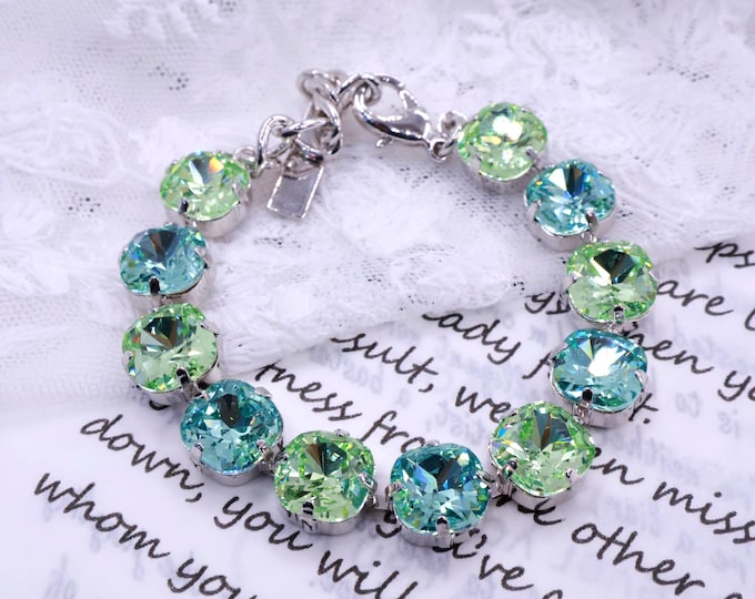 Swarovski Crystal Bracelet: Cactus & Olive Green, Bridal Jewelry