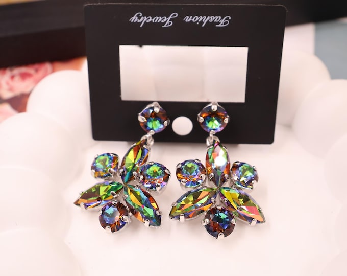 Austrian Icelandic aurora Crystal Chandelier Earrings: Boho Wedding Jewelry