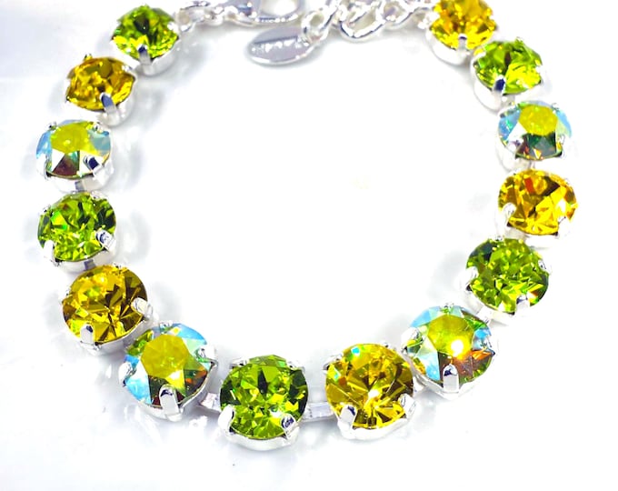 Austrian Crystal Bracelet: Summer Green Bridal Jewelry, Adjustable