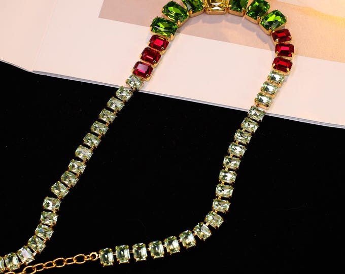 Boho Rainbow Crystal Necklace for Brides Statement Healing Jewelry Gifts with High-End Design and Austrian Crystal Cutting Technology
