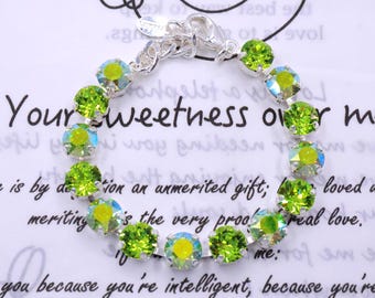 Bracelet en cristal vert olive : bijoux de mariée en cristal autrichien, réglable