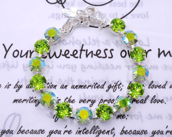Olive Green Crystal Bracelet: Austrian Crystal Bridal Jewelry, Adjustable